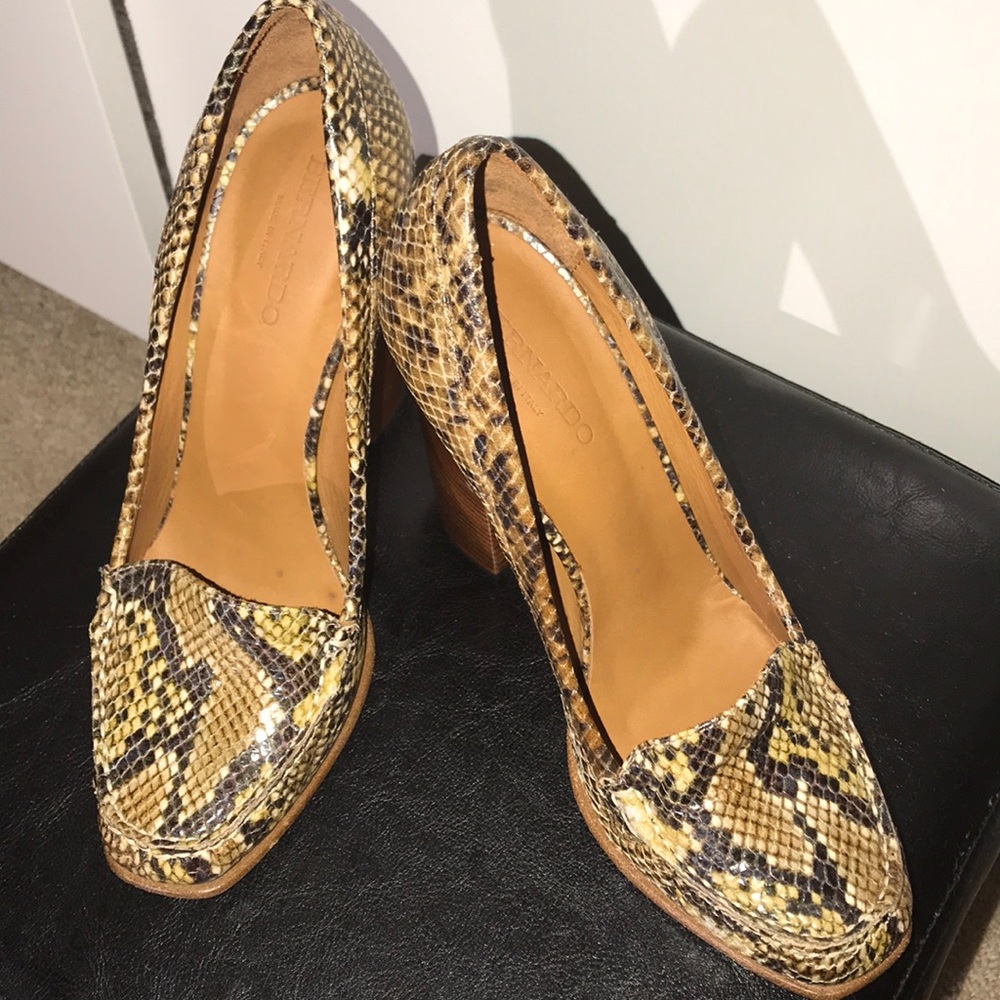 Bernardo Snake Skin Chunk Heel